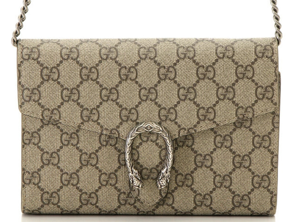 Gucci Dionysus GG Supreme Chain Wallet Canvas Leather Beige Cream